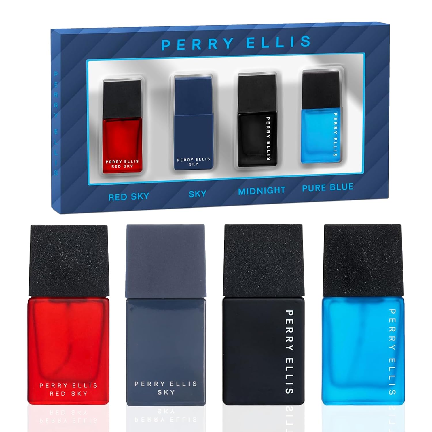 Perry Ellis Set de Regalo Mini para Hombres – Pack de 4 Perfumes EDT en Spray de Viaje (0.25 fl oz cada uno)
