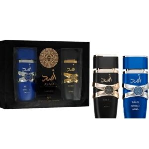 Lattafa Asad 5th Anniversary Edition Eau De Parfum Gift Set for Men – Spicy, Woody, Amber, Sweet (Asad + Asad Zanzibar, 2 × 3.4 oz / 100 ml Spray)